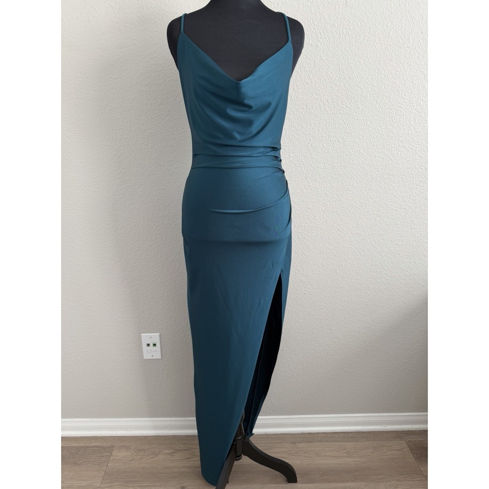 Windsor Small Teal Bodycon Maxi Dress Womens Ruched Slit Y2K Going Out